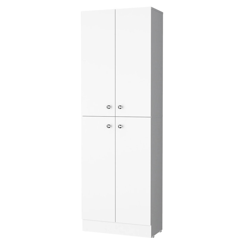 Élégant garde-manger blanc à 4 portes avec 5 tablettes pour le rangement de la cuisine, Blanc