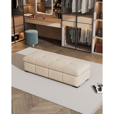 Creamy Italian Faux Tufted Storage Ottoman