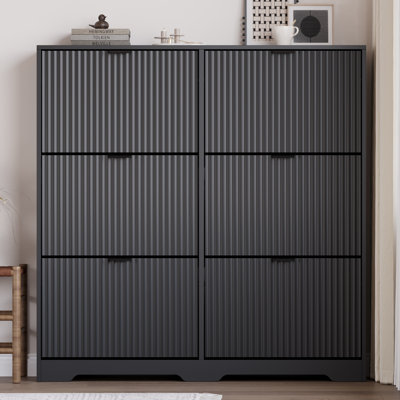 Armoire à chaussures avec 6 tiroirs rabattables, rangement pour chaussures d'entrée cannelé de 46,7 po de largeur, armoire autoportante en bois composite avec tablettes réglables