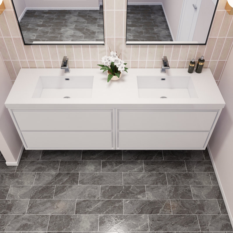 Azden 70.6" Wall-Mounted Double Bathroom Vanity Set, High Gloss White