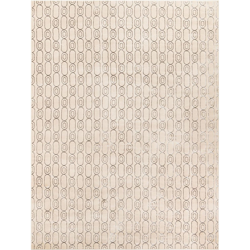 Tapis contemporain blanc et argenté Vincente, Rectangle 10 pi x 13 pi 1 po