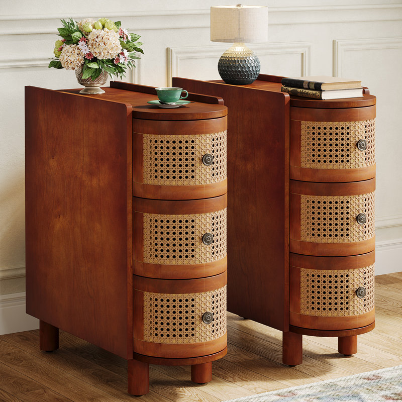 Cierah 2PCS Solid Wood End Table, Walnut