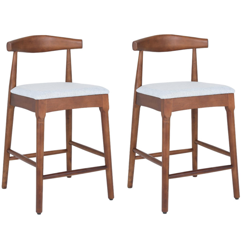 Solid Wood Bar Stool With Footrest 2 Packs 20'' Height, Light Gray Seat/Walnut Frame