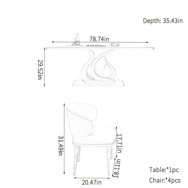 Ensemble de table à manger moderne et simple en acier inoxydable, H 29,52 po x L 78,74 po x l 35,43 po