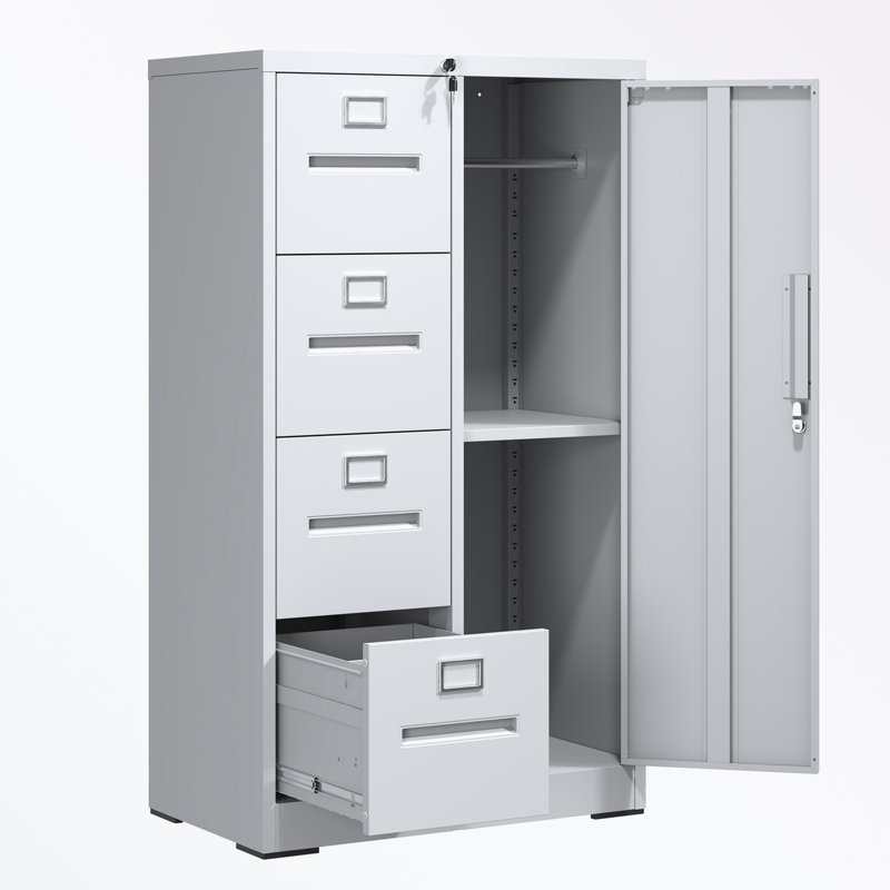 Classeur en métal avec 2 tiroirs et 1 porte, Blanc