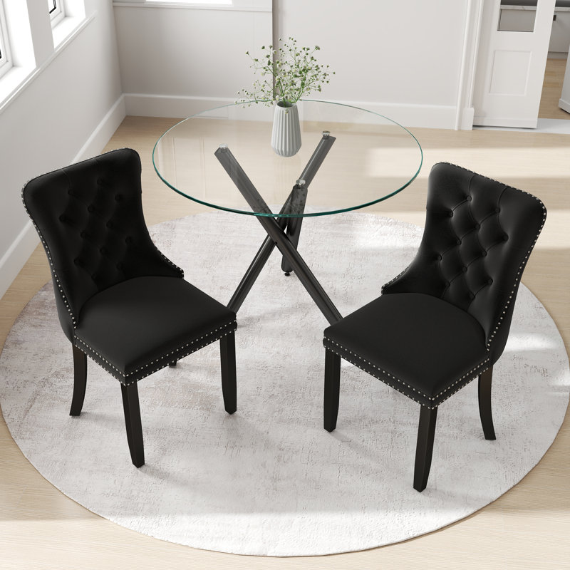 Ensemble de table ronde en verre, Noir, noir, noir, noir, 3