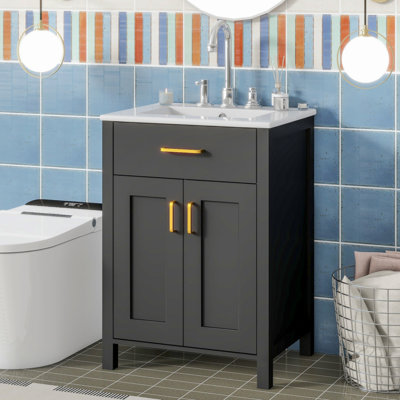 Ensemble de meuble-lavabo 24 po avec lavabo en céramique et 2 portes à fermeture en douceur