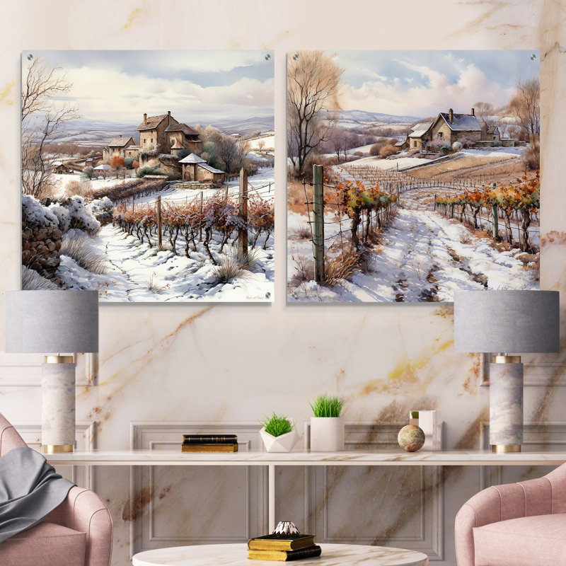 «Vineyard Charm In Winter», ensemble de 2 verres muraux en acrylique, H 16 po x l 33 po