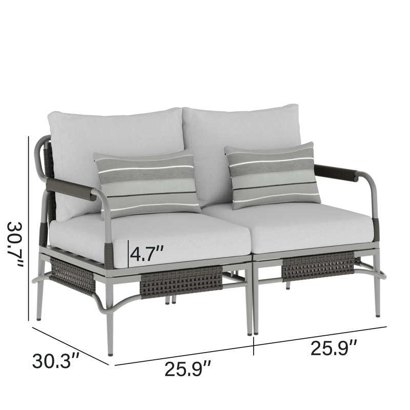Causeuse d'extérieur en aluminium et osier Fern avec coussins et coussins Sunbrella