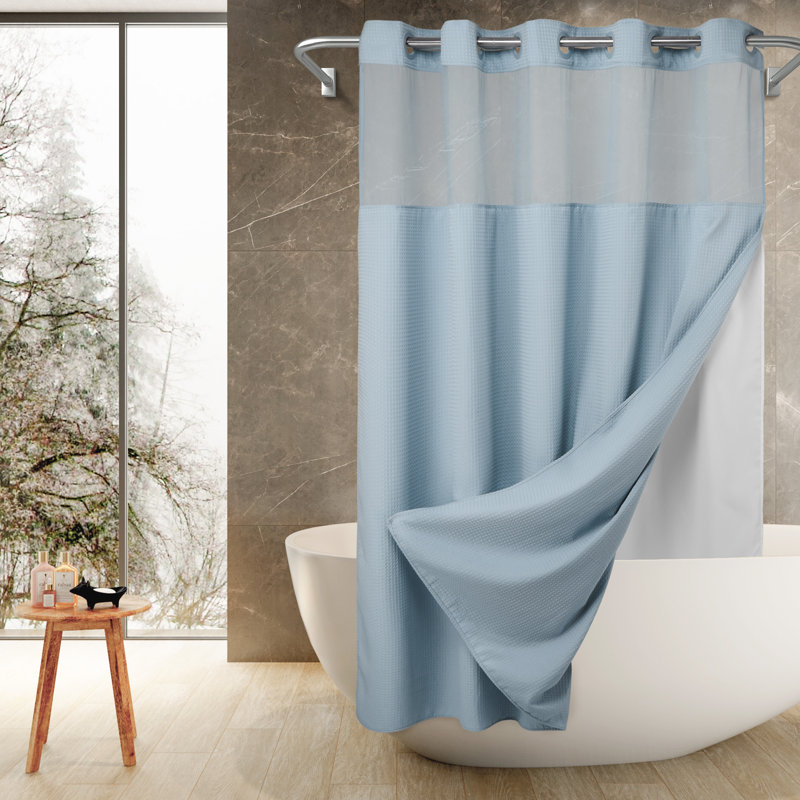 Rideau de douche Ramjani Waffle Weave, Bleu brouillard, H 74 po x l 71 po
