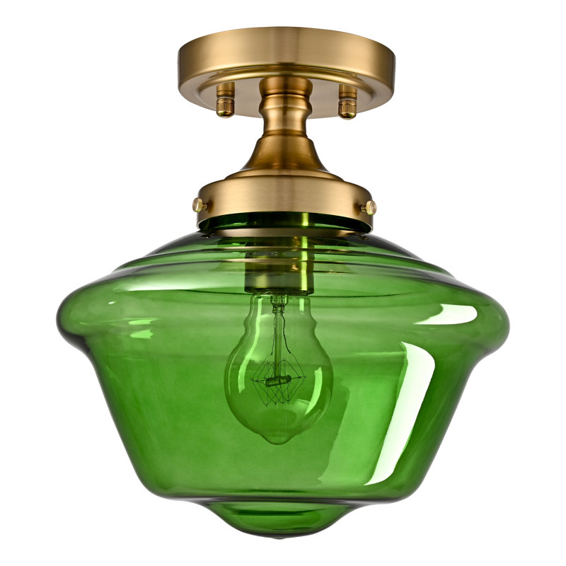Wilkesville Flush Mount, Brass Gold, Green
