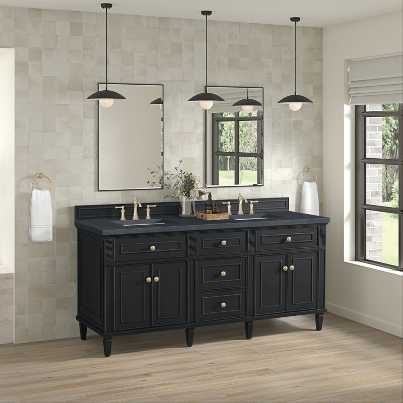 Lorelai 72'' W Double Vanity, Black Onyx, Charcoal Soapstone, 8" Widespread