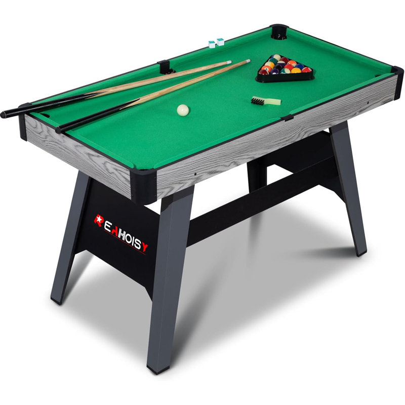 48" Portable Pool Table Billiard Table with 2 Cue Sticks, Balls, Triangle, Chalk, Brush, Gray, Green