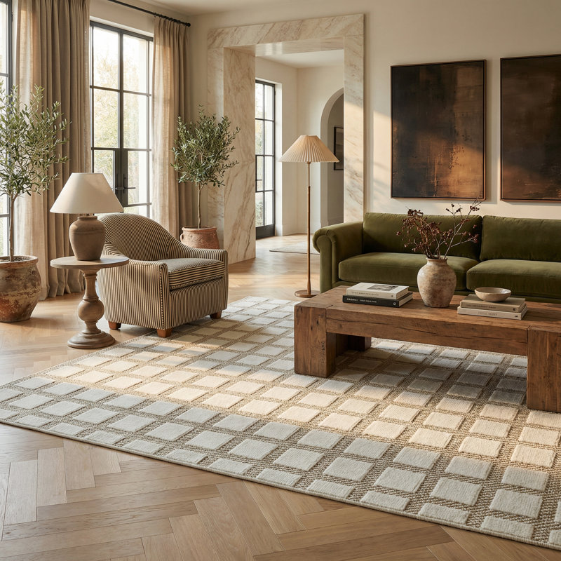 Tapis d'intérieur / crème à motif géométrique crème / beige 5 pi x 7 pi (5 pi 3 po x 7 pi 1 po) Branch Branch Hunter - salon, chambre à coucher, salle à manger et cuisine