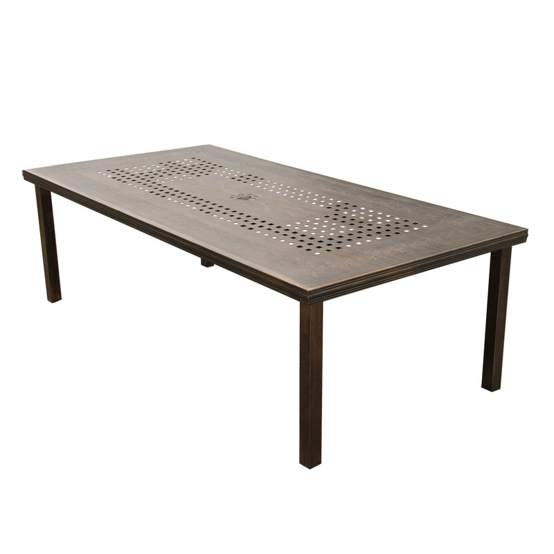 Adepeju Rectangular Metal Outdoor Dining Table With Umbrella Hole , 95.3'' in. W 47.64'' in. D, Bronze