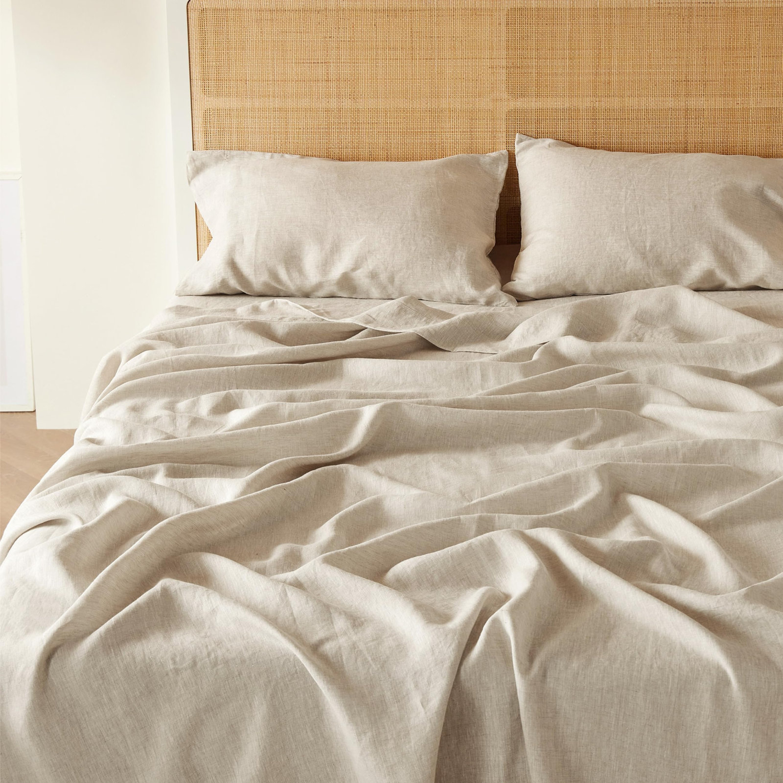 Bedsure Linen Cotton Blend Sheets For All Seasons, King Sheet Set with 1 Fitted Sheet + 2 Pillowcases, Linen
