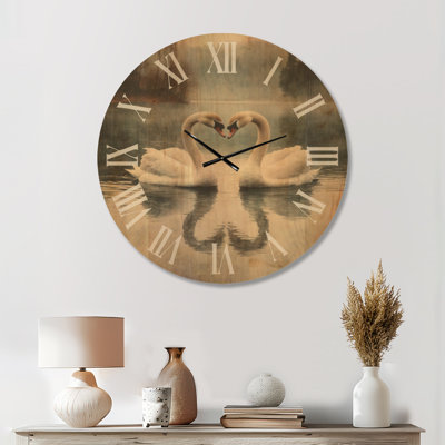 Très grande horloge murale en bois avec oiseaux