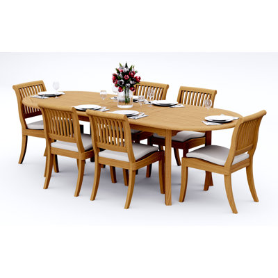 7 Pcs Grade-A Teak Wood Dining Set: 94" Double Extension Oval Table And Appel Stacking Armless Chairs #11AB2200