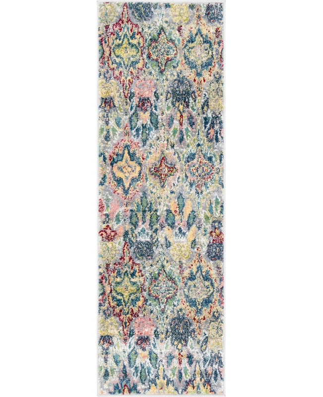 Tapis géométrique multicolore, Tapis de couloir 2 pi x 6 pi 1 po, Grey