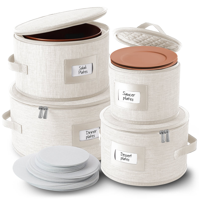 4-Piece Hard Shell Dinnerware Storage Set, Beige