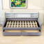 Lit plateforme simple tapissier avec tablettes de rangement et 2 tiroirs-855553693