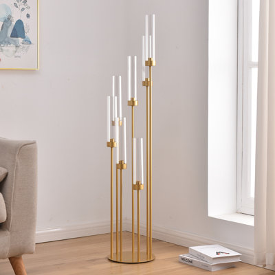 Floor Candle Holders For Wedding,metal 7 Arms Candelabra For Table Centerpiece Gold Candle Sticks Holder Decor With Clear Acrylic Shade For Easter Day Party, Banquet, Birthday (48inch)