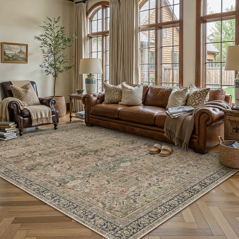 Kitty Machine Washable Taupe/Black Area Rug with Non-Slip Backing, Rectangle 6' x 9'
