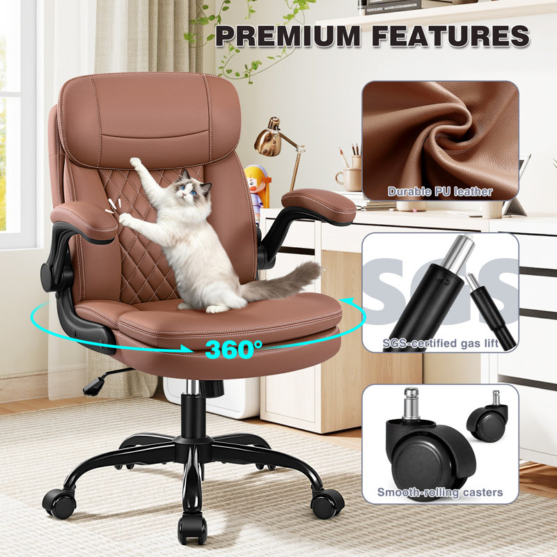Loriece Ergonomic Executive Office Chair with Flip-Up Armrests, Brown