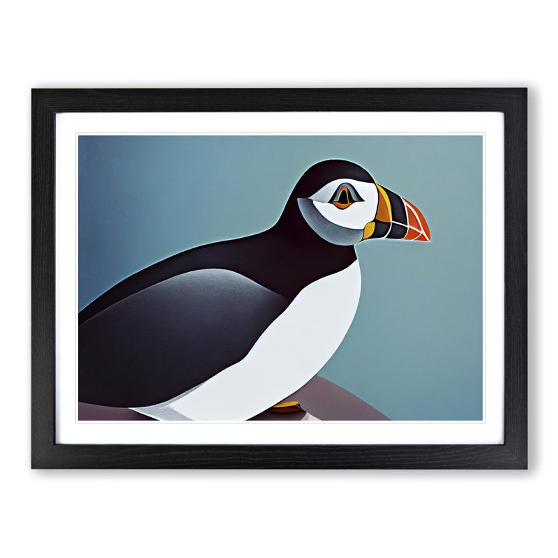 XH1022-2641X Delightful Puffin Bird - Single Picture Frame Print, 46cm H x 64cm W x 2cm D, Black