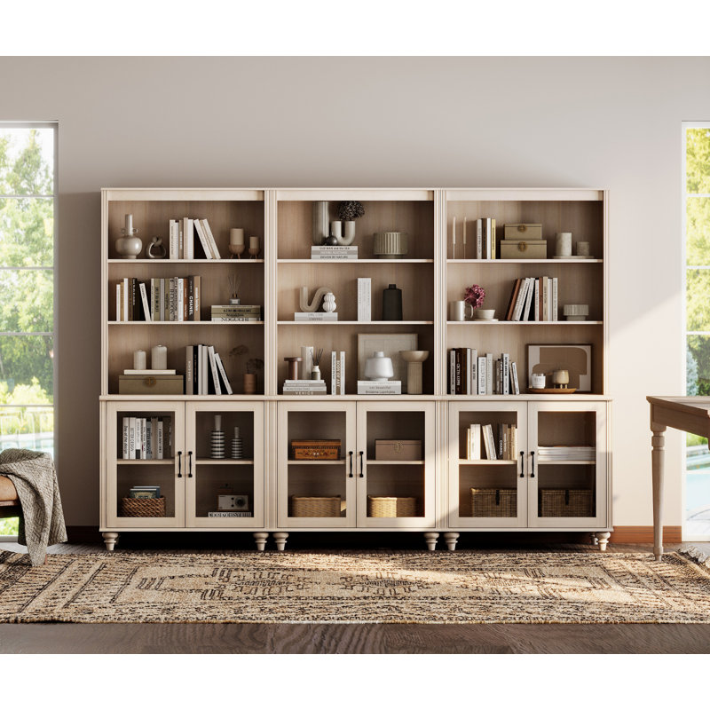  Ensemble de 3 bibliothèques à 5 niveaux avec bibliothèque Scarlett, Beige clair