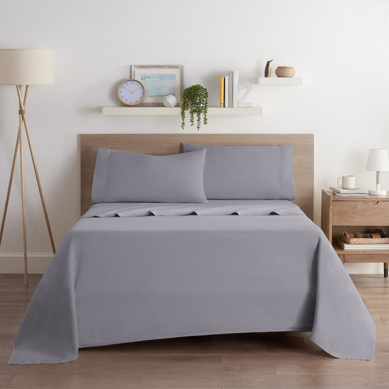 Moitreo Luxury Microfiber Flat Sheet Breathable & Durable Bedding Sheet, Double (4'6), Grey