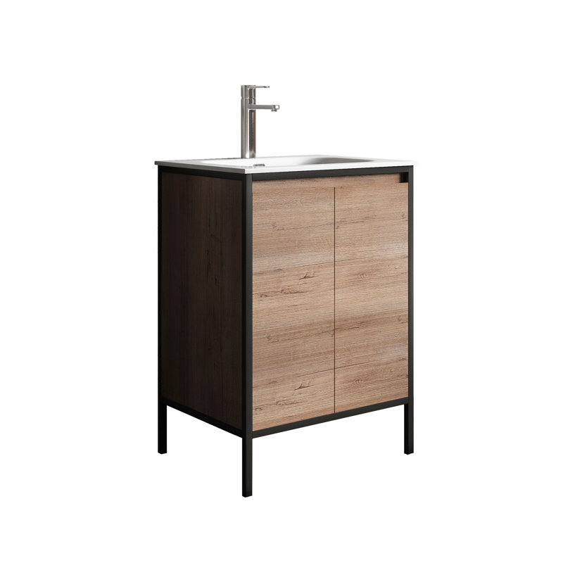 Itsham 24 po L x 18 po P 2 portes Meuble-lavabo avec évier simple et Comptoir en Céramique blanc
