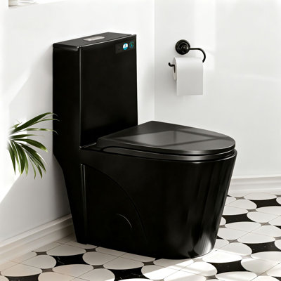 Toilette compacte allongée une pièce avec hauteur de confort ADA 17,1 po, double chasse 1,1 / 1,6 GPF, conception peu encombrante, salle de bain moderne avec siège UF