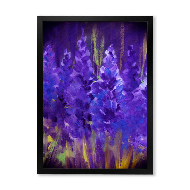Fleurs mauves en fleurs - Art mural sur toile traditionnel, Cadre photo noir, H 20 po x l 12 po x P 1 po