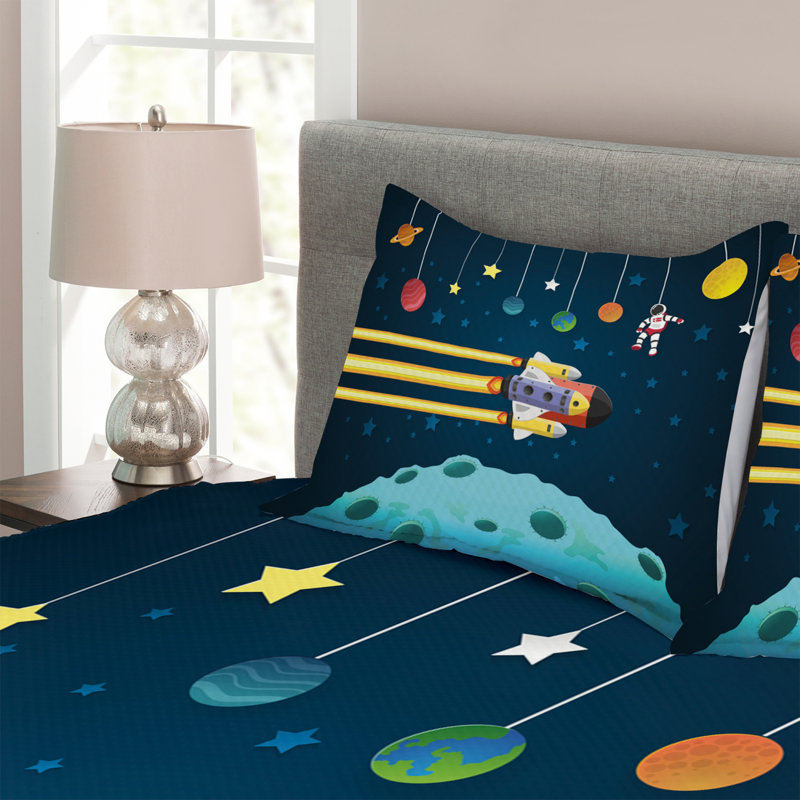Abubakarr Blue/Yellow Microfibre Bedspread Set, 220 x 264 cm