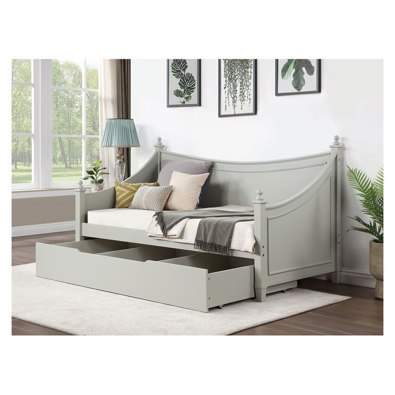 Lit de jour simple transitionnel gris clair avec moulures et poteaux