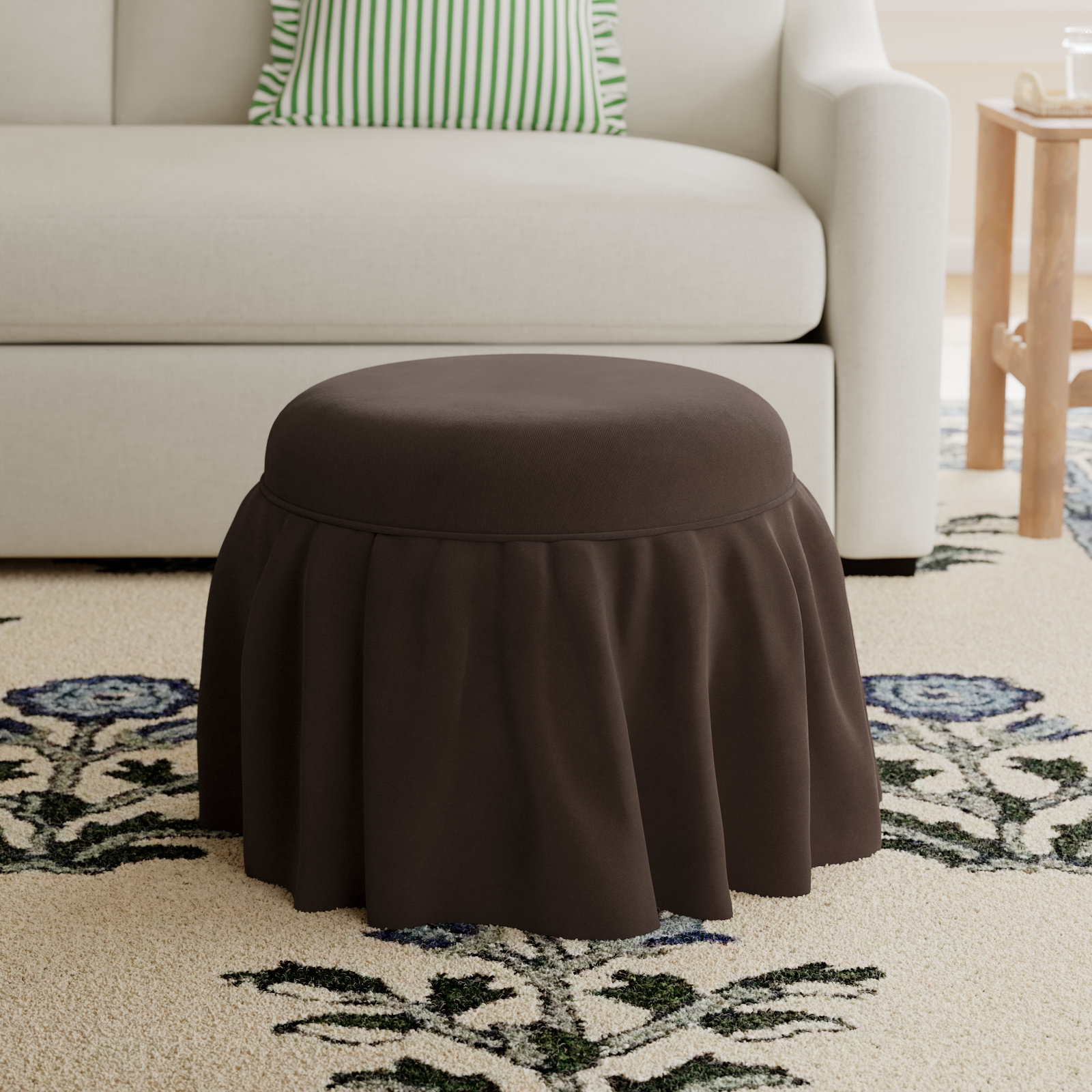 Jebb Upholstered Ottoman, Classic Chocolate Velvet