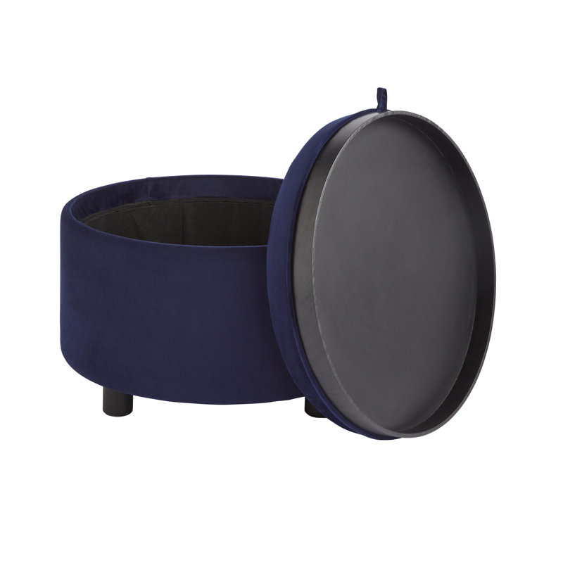 56cm Wide Velvet Round No Pattern Pouffe Ottoman with Storage, Cream