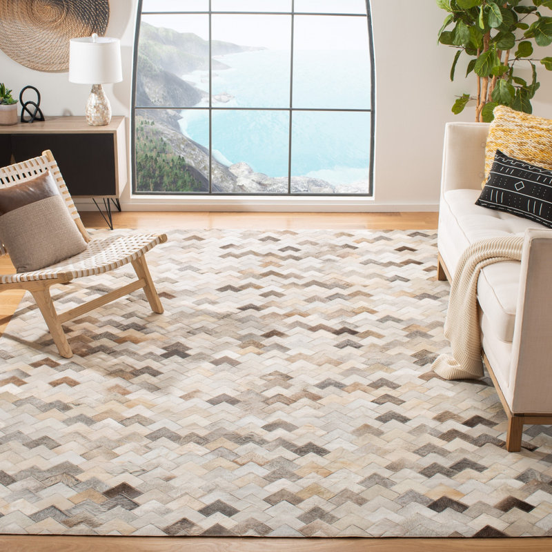 Stasia Hand Woven Leather Chevron Rug, Rectangle 8' x 10'