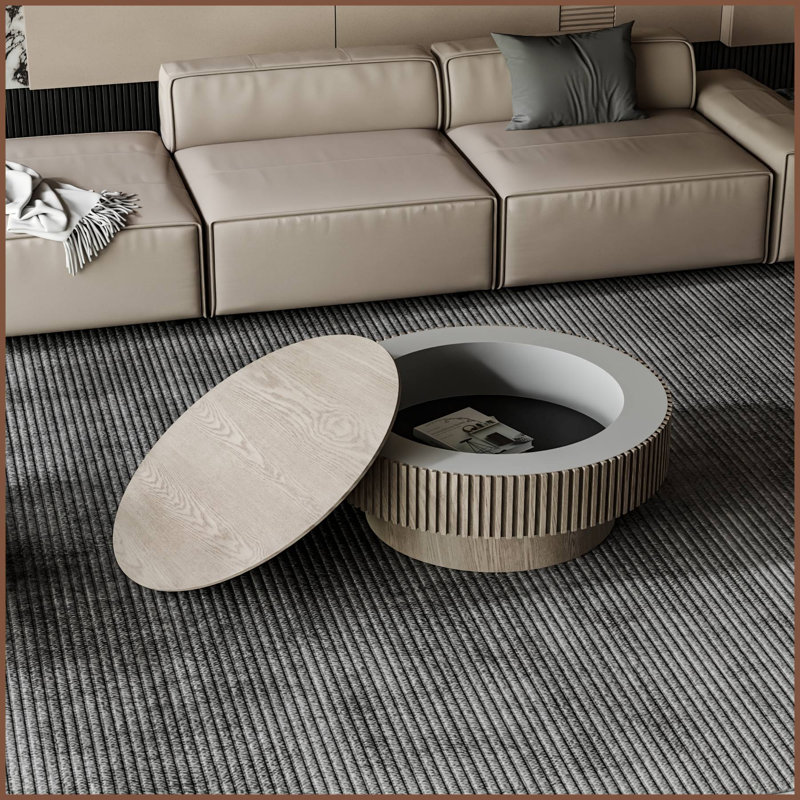 Table basse ronde en MDF avec rangement, H 14 po x L 31,5 po x l 31,5 po, Gris