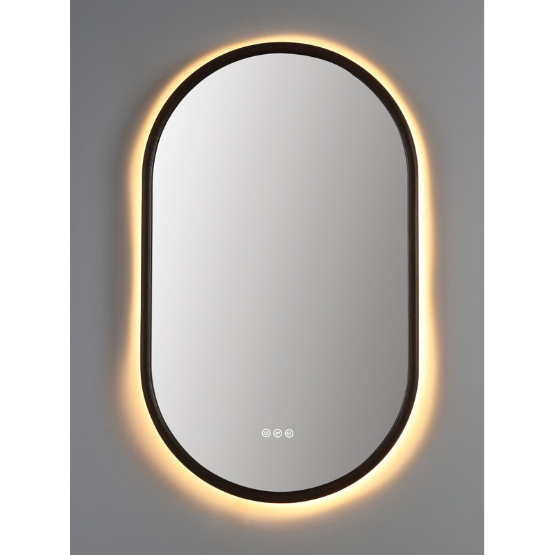 Zen LED Mirror, 39.37" x 23.62", Chestnut, Oval