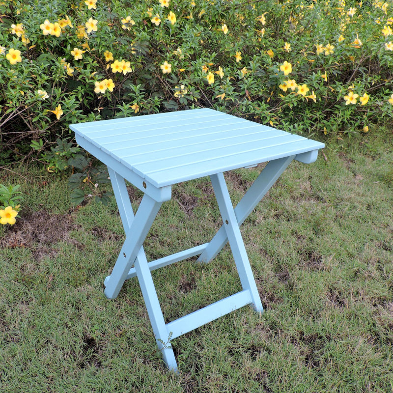 Danika Square Acacia Folding Outdoor Side Table , 16'' in. W 16'' in. D, Sky Blue