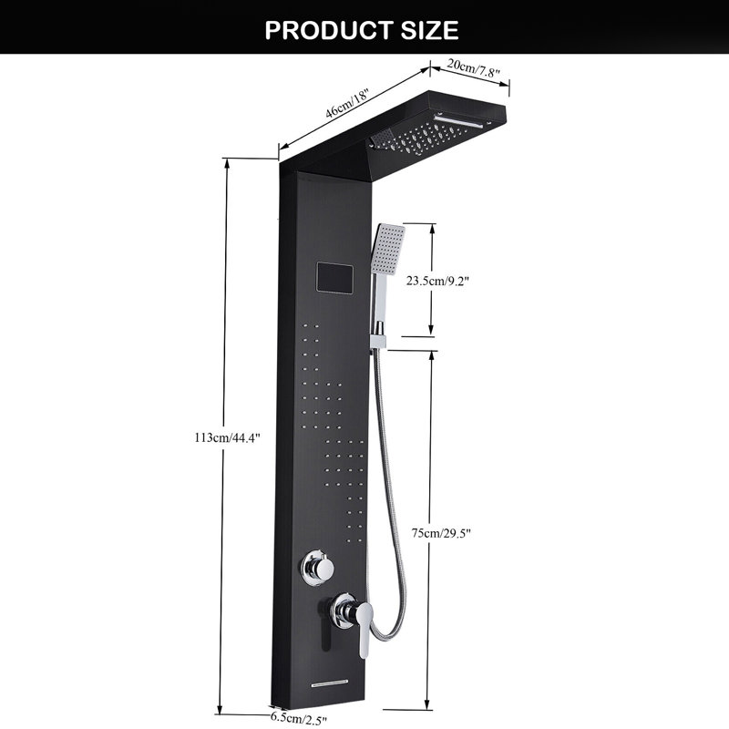 48'' Shower Panel with Fixed Shower Head, Matte Black