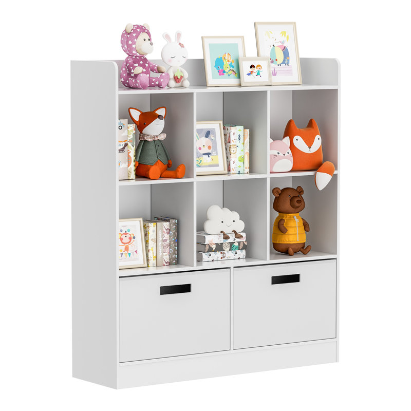 8 Cube Kids Bookshelf With Fabric Drawers, 3-tier Wooden Open Shelf Bookcase, Freestanding Book Shelves, Kids Bookcase Cubby Storage Organizer For Bedroom, Living Room, Office