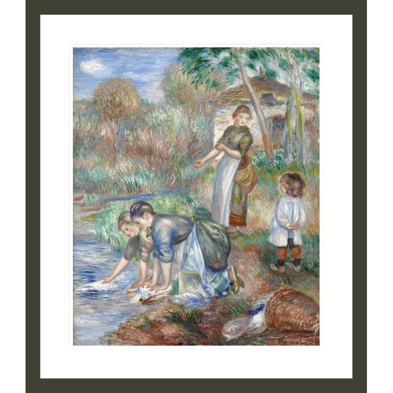 «Washerwomen» Pierre-Auguste Renoir - Impression giclée encadrée, H 27,06 po x l 23,5 po