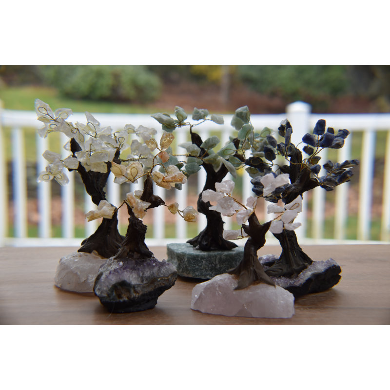 Faux Bonsai Tree in Stone Freestanding, 7" H x 5" W x 5" D, Green Quartz