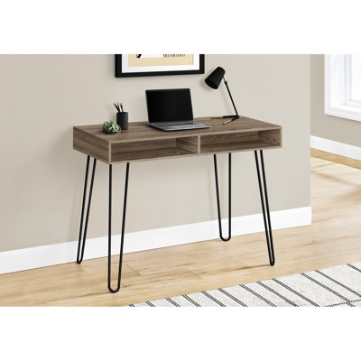 Home Computer Work Desk Setup, Taupe Laminate Deck, Metal Legs Workspace Desk, Top, Black Leg Stand