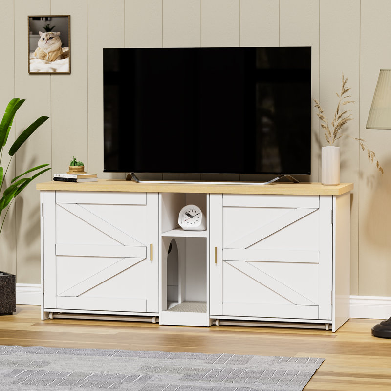 Hidden Cat Litter Box Enclosure & TV Stand for 2 Cats