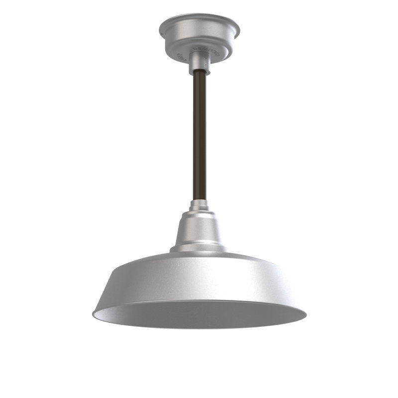 Luminaire suspendu 1 lumière del à simple dôme Vandervliet, Argent galvanisé / acajou bronzé, H 48 po x l 16 po x p 16 po