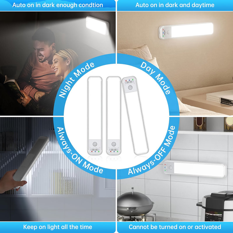 Paquet de 3 lumières à DEL avec détecteur de mouvement, lumières sous-armoire sans fil avec 3 modes, USB rechargeable pour la maison, garde-robe, placard, armoire (blanc) - M600